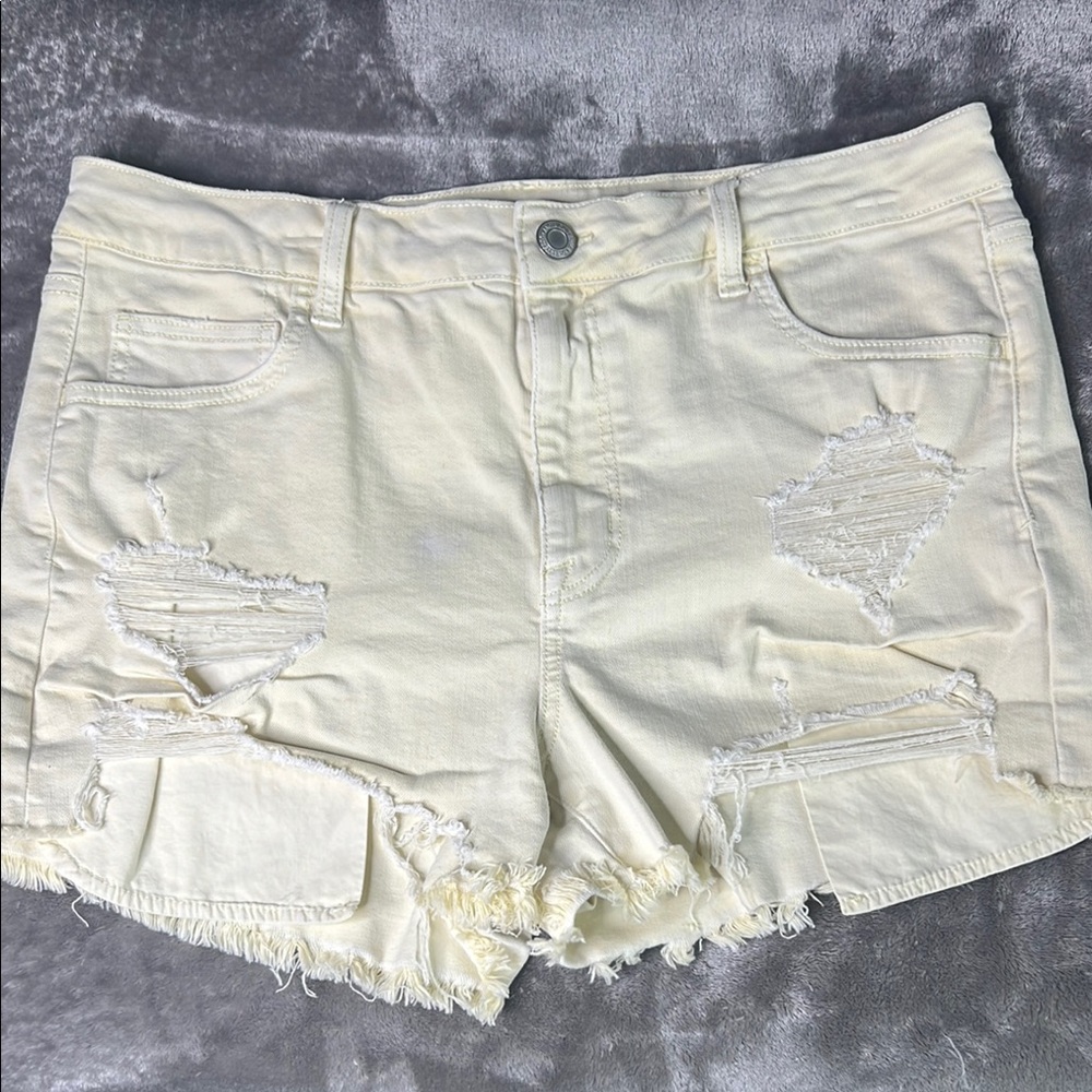 Women's Cream Distressed Shorts